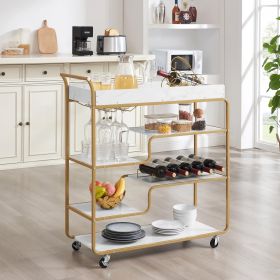 6-Tier Gold Bar Cart with Wine Rack & Glass Holder – Retro Rolling Drink Trolley