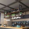 Hanging Bar Shelves with Glass Holder – Iron & Wood Dual-Tier Design