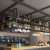 Hanging Bar Shelves with Glass Holder – Iron & Wood Dual-Tier Design