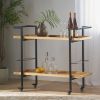 Industrial Bar Cart with Wood Shelves & Locking Casters – Modern Home Entertaining "Natural"
