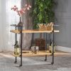 Industrial Bar Cart with Wood Shelves & Locking Casters – Modern Home Entertaining "Natural"
