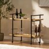 Industrial Bar Cart with Wood Shelves & Locking Casters – Modern Home Entertaining "Natural"