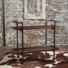 Industrial Bar Cart with Wood Shelves & Locking Casters – Walnut Finish