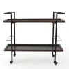 Industrial Bar Cart with Wood Shelves & Locking Casters – Walnut Finish