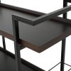 Industrial Bar Cart with Wood Shelves & Locking Casters – Walnut Finish