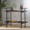 Industrial Bar Cart with Wood Shelves & Locking Casters – Walnut Finish