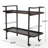 Industrial Bar Cart with Wood Shelves & Locking Casters – Walnut Finish