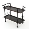 Industrial Bar Cart with Wood Shelves & Locking Casters – Walnut Finish