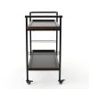 Industrial Bar Cart with Wood Shelves & Locking Casters – Walnut Finish
