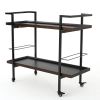 Industrial Bar Cart with Wood Shelves & Locking Casters – Walnut Finish