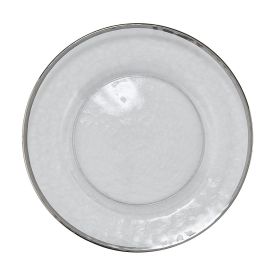 METALLIC SILVER RIM GLASS DINNER PLATE
