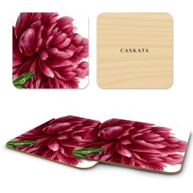 Pink Peony Birchwood Coasters, Set of 4
