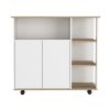 St. Thomas Kitchen Cart – Light Oak & White with Storage Cabinet
