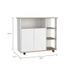 St. Thomas Kitchen Cart – Light Oak & White with Storage Cabinet