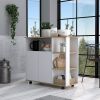 St. Thomas Kitchen Cart – Light Oak & White with Storage Cabinet