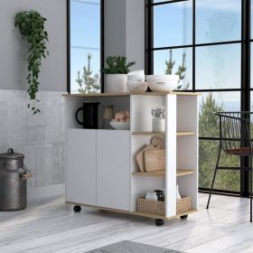 St. Thomas Kitchen Cart – Light Oak & White with Storage Cabinet