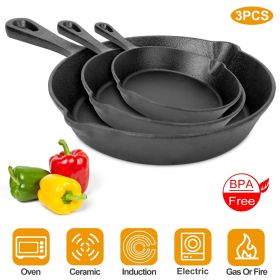 3Pcs Pre-Seasoned Cast Iron Skillet Set 6/8/10in Non-Stick Oven Safe Cookware Heat-Resistant Frying Pan (Item Color: Black)
