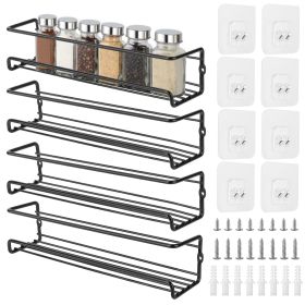 4Pcs Wall Mount Spice Racks Seasoning Herb Jar Holder Organizer Kitchen Pantry Door Storage Shelf (Item Color: Black)