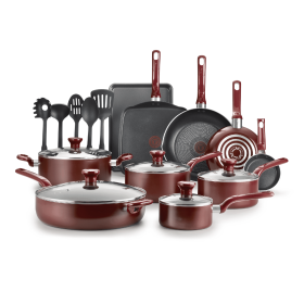 Easy Care Nonstick Cookware, 20 Piece Set, Grey, Dishwasher Safe (Item Color: Red)